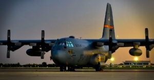 C-130 182nd Airlift Wing siting on the ramp sunrise Peoria Ill